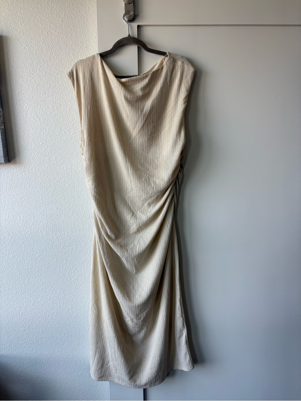H&M Beige Draped Sleeveless Midi Dress